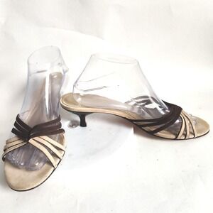 Ann Taylor Sandals Size 10 Kitten Heel 90s Y2K Leather Sole Brown Cream Strappy